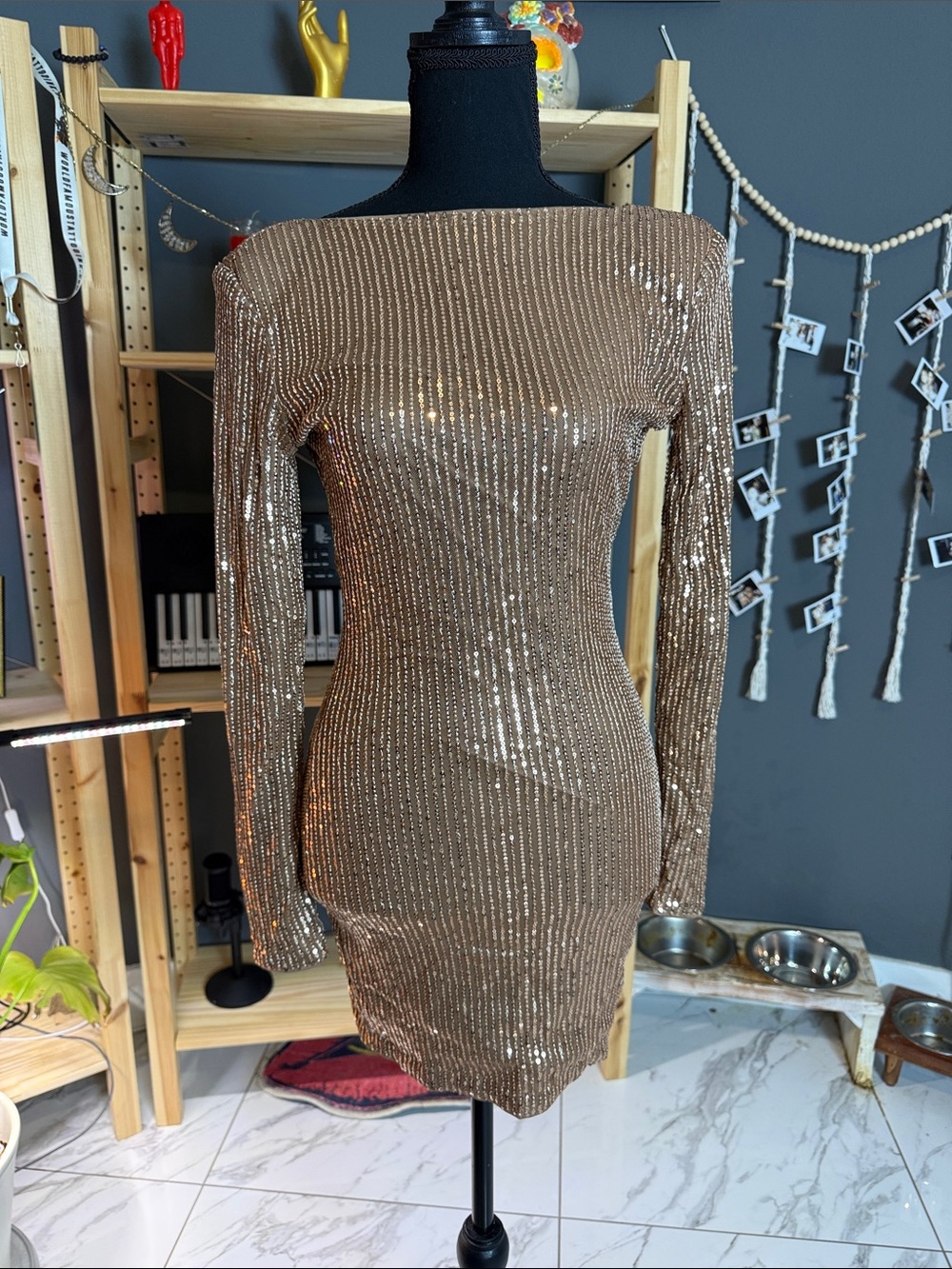 Sequin Bodycon Dress - Gold